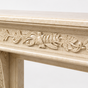 Traditional Marble <b>Fireplace</b> Mantel With Ornate Carving Super Cream Marfil Stone Indoor Wood Burning Hearth For Dining Room - Product Image 3