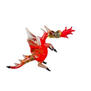 Figurine de dragon en verre rouge soufflé à la main, décoration animale, artisanat en verre soufflé, design artistique - Product Image 1