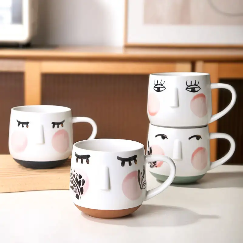Life-Word Groothandel Huishoudelijke Artikelen Decoratie Artistieke Handgeschilderde Creatieve Face Tea Custom Koffie Keramische Mokken Voor Cadeau