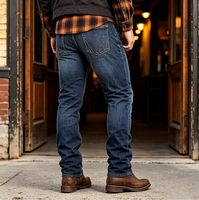 Jean slim rétro pour homme avec coutures en W, coupe droite, en denim de coton, taille basse, cinq poches, décontracté