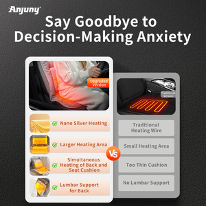 Coussin chauffant pour siège de voiture Anjuny, luxe, ventilation, soutien lombaire réglable, 3 niveaux de chaleur, 12V/USB, portable, long trajet, soulagement de la douleur - Product Image 4