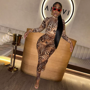 Ghy6423 2025 mùa thu mới của phụ nữ quần áo báo in sexy xu hướng cao cổ mỏng phù hợp với bộ quần - Product Image 3