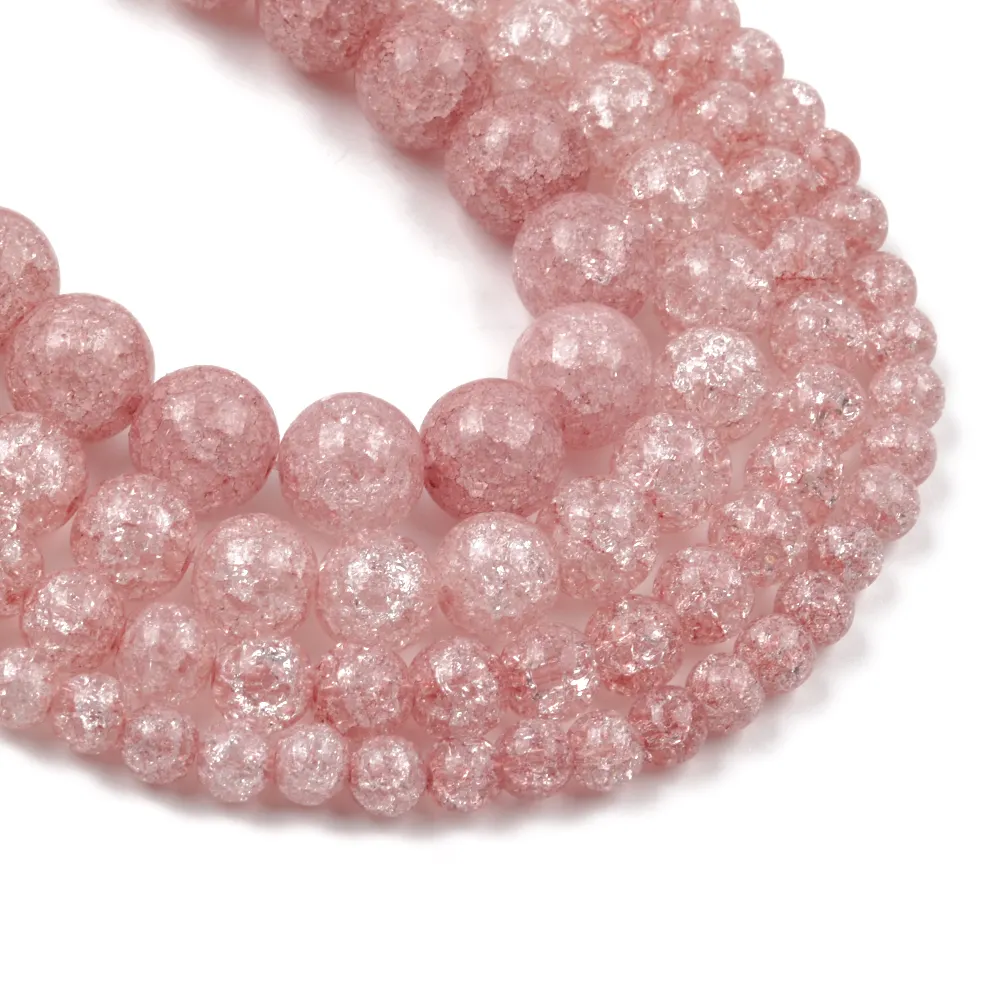 Оптовая продажа, натуральный камень 6, 8, 10 мм, розовый, потрескавшийся кристалл, круглые незакрепленные бусины из камня для изготовления ювелирных изделий своими руками
