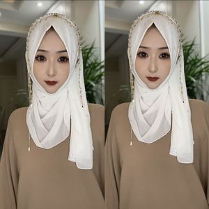 Hijab/Tudung en mousseline de soie fait main de haute qualité, à franges, pour les quatre saisons, avec bord souple, pour musulmanes, vente en gros OEM/ODM - Product Image 4
