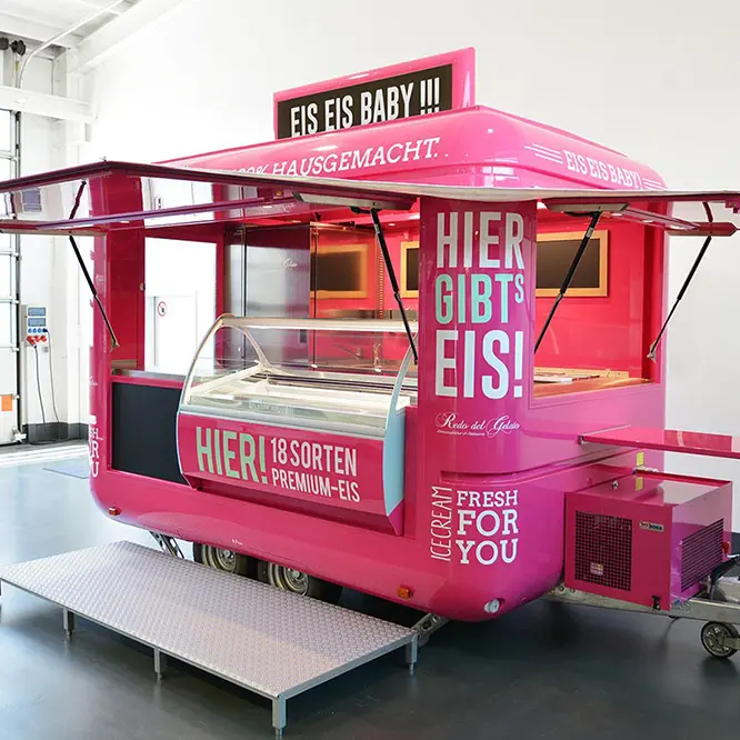 Camion gelato con rimorchio per alimenti rosa in acciaio inossidabile airstream altamente trainato con sistema idrico in vendita nel regno unito