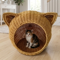 Lit pour chat et chien en rotin PE fait main, matériau écologique, avec coussin moelleux, panier pour animaux de compagnie tissé naturellement pour l'intérieur