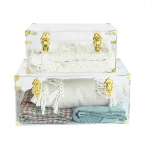 Set Of 2 Large Aceylic Trunk And Small Acrylic Trunk Acrylic-toy Trunks With Gold Lock Accessories