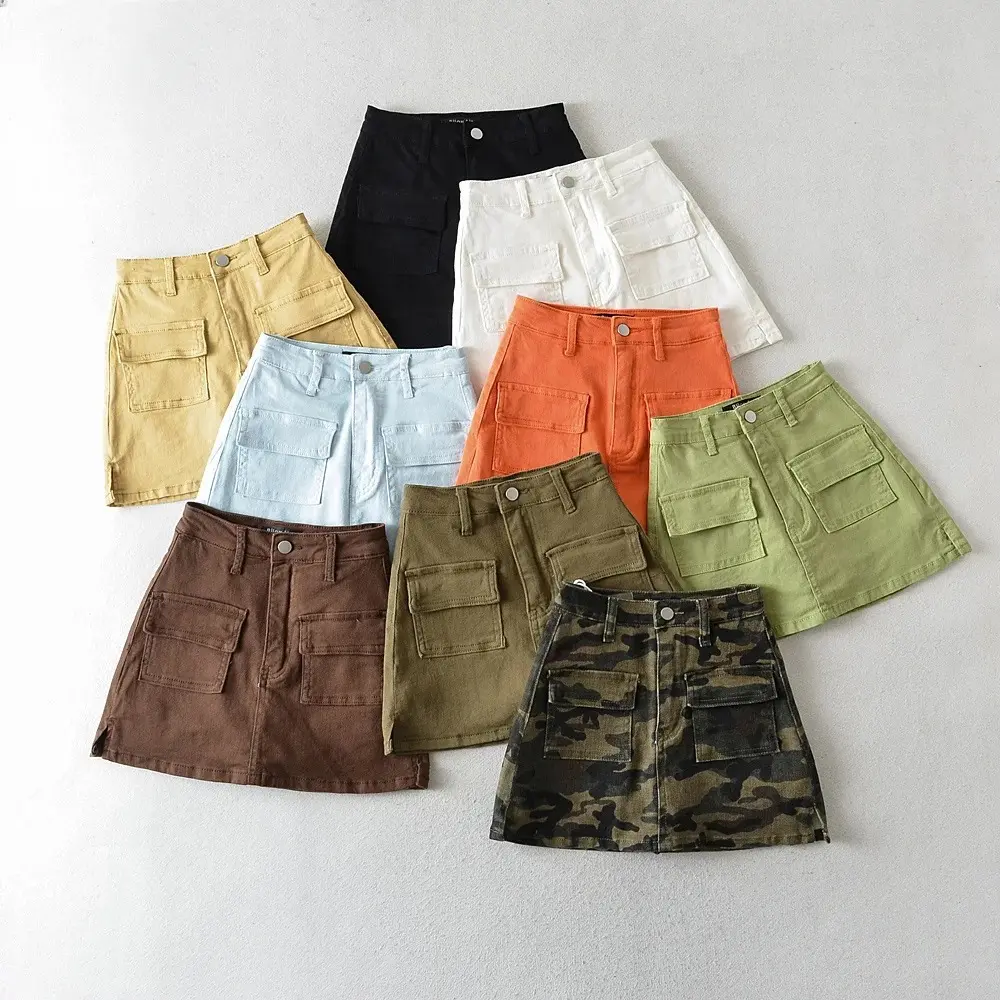 US Size XS To Xl 2023 Sharee Clothing Summer New Fashion High Waist Denim Skirt Ladies Stretchable Cargo Skirts For Women