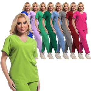 HZMNOI Women Scrub Set Red V Neck <b>Top</b> Pants Moisture Wicking Hospital Uniforms - Product Image 5