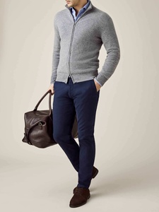 Được trang bị sang trọng mềm mại ấm áp cổ điển thực tế chữ ký may đầy đủ dây kéo tùy chỉnh người đàn ông áo len cashmere Cardigan - Product Image 6