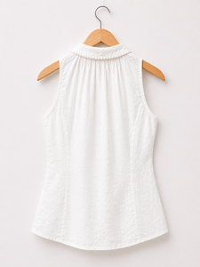 Chemise sans manches boutonnée pour femme, col brodé élégant, décontractée, douce et confortable, haut tendance pour l'été - Product Image 3