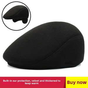 Gorro de invierno a rayas para hombre, para padres y abuelos de mediana edad y mayores, gorra con visera y forro de algodón grueso - Product Image 3