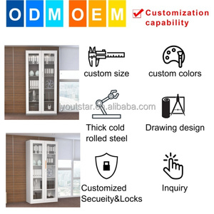 Meuble de Rangement de Bureau Moderne en Métal et Verre à Double Porte, Solution de Rangement pour la Maison, l'Atelier ou l'École avec Panneaux Décoratifs - Product Image 6