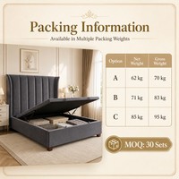 Cadre de lit moderne gris rembourré avec mécanisme de levage à gaz et rangement intégré, ouverture par le pied, pour chambre King ou Queen