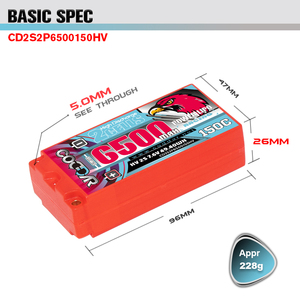 CODDAR 2S 6500MAH HV 7.6V 150C5mm弾丸ハードケースショートショーティーパックRCRipoバッテリー1/101/12RCカーボート用 - Product Image 2