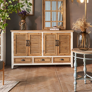 Chinese <b>Rustic</b> Shutter Door Design Solid Wood Furniture Kitchen Dining Room 3 Drawer Storage <b>Cabinet</b> - Product Image 5