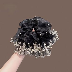 Coleteros Grandes de Encaje con Perlas, Elásticos y Suaves, Lazos para el Cabello de Estilo Francés para Mujeres y Niñas, Accesorios para el Cabello, Sujetador de Cola de Caballo - Product Image 6