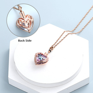 Collar de urna de joyería de cremación de corazón para cenizas para mujeres y hombres colgante de cristales de urna de cenizas conmemorativas humanas con ala de Ángel - Product Image 2