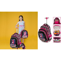 Ensemble de 3 pièces de sac à dos à roulettes pour l'école et le voyage avec sac à lunch et porte-crayon Sac à dos à roulettes licorne Sac d'école