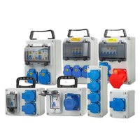 Caja de Distribución Trifásica 380V IP65 Impermeable con 10 Tomas de 5 Pines 32A, 5 MCB 25A, RCD 3P+N 63A, Bloqueable y Portátil con Asa