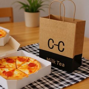 Bolsas de Papel Kraft Impresas Flexográficas con Base Ancha para Postres, Pizza y Ensaladas - Empaque Ecológico Personalizado para Alimentos - Product Image 4