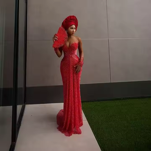 2025 personnalisé Aso Ebi paillettes perlées robes de soirée grande taille cristaux manches longues robes de soirée de mariage traditionnelles africaines - Product Image 2