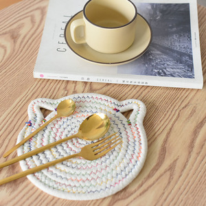 Posavasos de estilo japonés, tapetes aislantes del calor, hilo de algodón, cara sonriente, tapetes tejidos a mano de ratán y paja, sencillos - Product Image 4