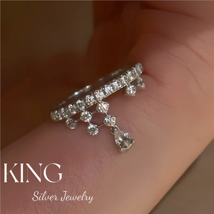 Anillo de Plata de Ley S925 con Diseño de Borla y Engaste Pavé de King Silver Jewelry, Anillo de Moda para Mujer, Regalo - Product Image 1