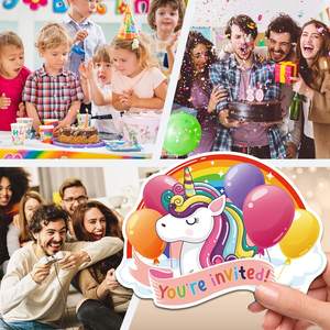 Nicro personnalisé enfants <span class=keywords><strong>anniversaire</strong></span> ornement arc-en-ciel thème licorne forme remplissage <span class=keywords><strong>Double</strong></span> face papier fête Invitations cartes avec enveloppe - Product Image 4
