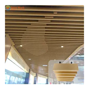 Wooden Color Metal Ceiling Tiles U Shape Aluminum Strip Baffle Linear Slat Stretch Ceiling Panel for Hall Interior Decoration