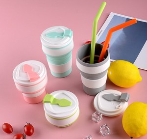 Hiking Outdoor Durable Foldable Food Grade Silicone Drink <b>Mug</b> Cup with Lid - Product Image 2