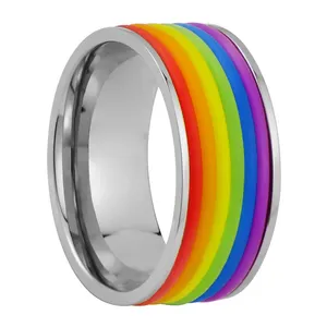 Unisex Roestvrijstalen Ring Met Kanaal Instelling Religieuze Stijl Lesbische Biseksuele Lgbt Gay Pride Symboliseert Dezelfde Seksualiteit