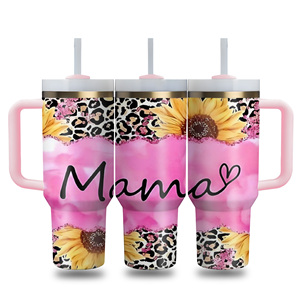 Cadeau pour la fête des mères, tasse personnalisée avec logo, motif floral bohème, maman, fleur, gobelet isotherme de 40 oz, bouteille d'eau sous vide avec poignée - Product Image 6
