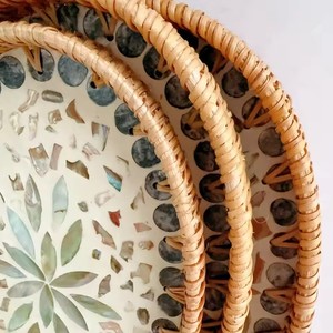 Panier de fruits assiette de fruits en rotin, <span class=keywords><strong>plateau</strong></span> de coquille ovale tissé à la main ménage salon Snack plateaux de rangement de bureau - Product Image 2