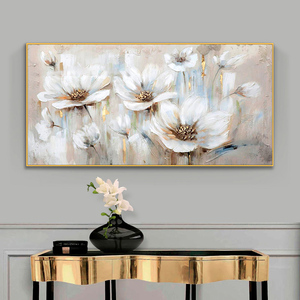 Decorazioni per la casa <span class=keywords><strong>fiori</strong></span> bianchi dorati astratti pittura a olio fatta a mano <span class=keywords><strong>su</strong></span> <span class=keywords><strong>tela</strong></span> immagini a parete dipinte a mano grande arte della parete - Product Image 3