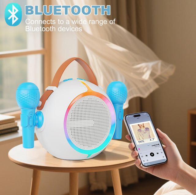 Mini Portable Karaoke Bluetooth Speaker RGB Lights 2 Wireless Mics Rechargeable Outdoor Home Singing Speaker