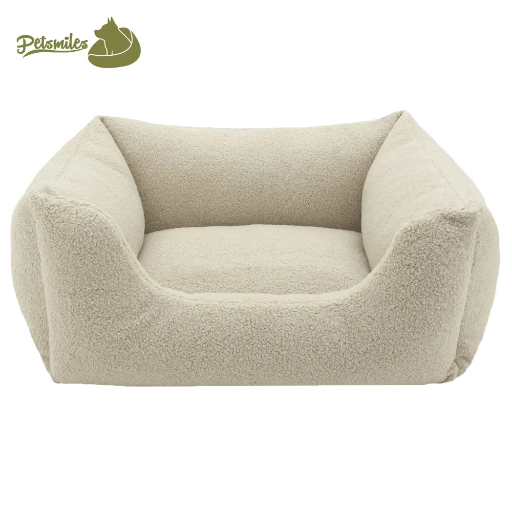 Novo luxo retangular faux lambswool cama alta qualidade designer lã quente cão cama