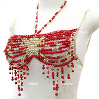 Hauts brassière en perles or rouge pour femmes dernière collection de fêtes de carnaval de sirène personnalisés