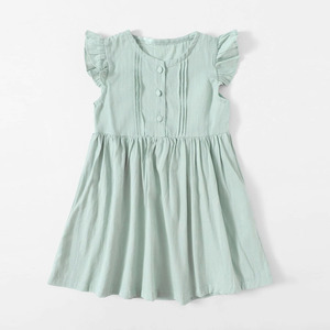 OEM-vestido tejido de algod&oacute;n ligero para <strong>ni</strong>&ntilde;as, venta al por mayor, manga con botones - Product Image 1