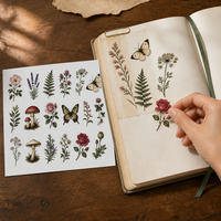 Autocollants personnalisés pour journal intime à motifs floraux, feuille vintage, roses, fleurs sauvages, style Cottagecore, en vinyle découpé, imperméables pour enfants