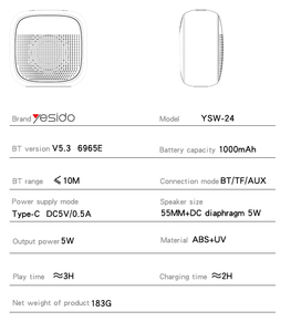 Yesido Bt5.3 Cơ Thể Nhỏ 1000MAh Treo Dây Thiết Kế Không Thấm Nước Và Chống Bụi Siêu Loa Siêu Trầm Loa - Product Image 5