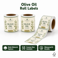 Autocollants personnalisés holographiques résistants à l'huile pour bouteilles en verre, rouleaux avec logo, pelliculage brillant pour bocaux de biscuits, confitures, miel, huile d'olive