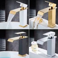Grosir Keran Air Terjun Emas dan Hitam Keran Basin Kamar Mandi Keran Mixer Keran Wastafel Panas dan Dingin