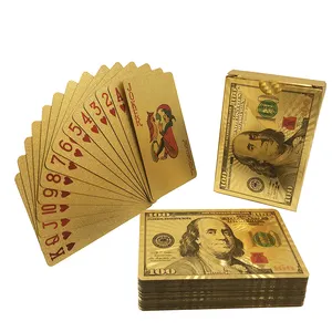 GS-18152 2019 새로운 미국 달러 골드 도금 카드 놀이 애완 동물 골드 포커 카드