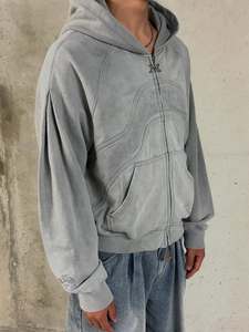 Felpa con Cappuccio e Zip Personalizzata con Lavaggio Acido e Stampa Ricamata per Uomo Invernale di Alta Qualità in Tessuto Pesante 500GSM French Terry Traspirante ad Asciugatura Rapida - Product Image 3