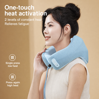 Oreiller chauffant vibrant rechargeable bleu clair pour le cou, massage 3D par pétrissage, nettoyage détachable, massage 4 points, 2 réglages de température
