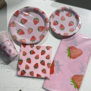 YOUNIKE Strawberry Party Supplies Set Disposable Plates Cups Napkins <b>Tablecloth</b> Birthday Party Decorations Kids Theme - Product Image 3