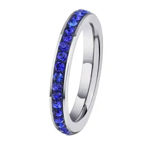 Cincin Pernikahan wanita elegan cincin perak wanita modis klasik cincin kristal zircon biru Italia baja tahan karat
