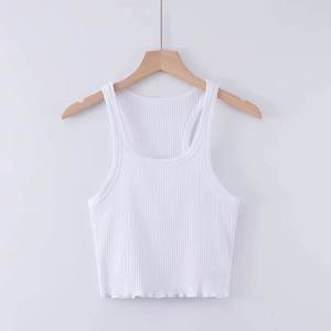 Nouveau corsage de couleur unie en <span class=keywords><strong>bois</strong></span>-oreille ourlet épaule étroite sans manches gilet pour les femmes broderie personnalisée tissu côtelé débardeur - Product Image 4