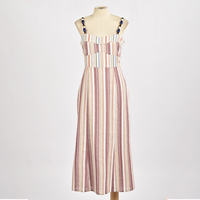 Prix compétitif, qualité supérieure, robes pour filles 100% coton, tissage naturel, sans manches, décontractées, rayées, col carré perlé, coupe ajustée